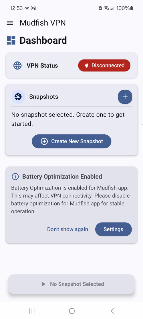 Android · Manage saved connection profiles (snapshots)